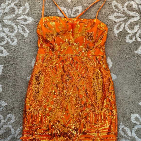 Orange Sequin Mini Dress - Picture 2 of 5